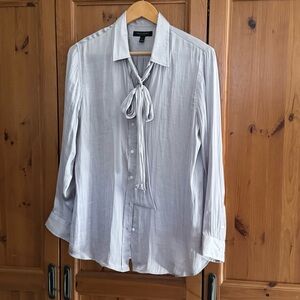 Banana Republic Gray/Silver Tie-Neck Blouse